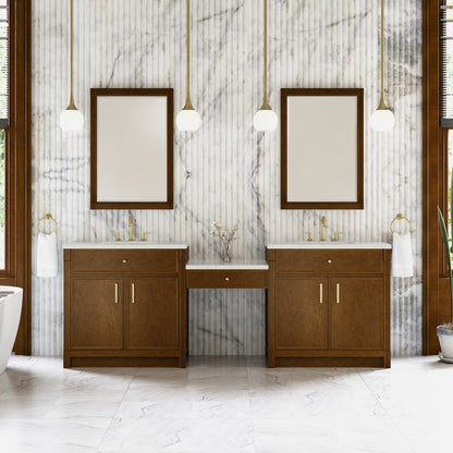 James Martin - Bellshire 96" Dual Vanity Set with 24" Make-Up Counter, Honey Oak w/3 cm Lime Delight Silestone Top - 660-VMC96-HNO-3LDL view 2
