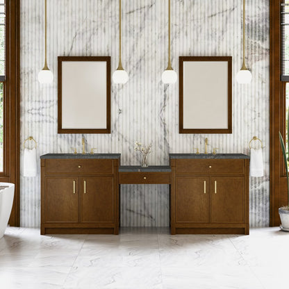 James Martin - Bellshire 96" Dual Vanity Set with 24" Make-Up Counter, Honey Oak w/3 cm Parisien Bleu Silestone Top - 660-VMC96-HNO-3PBL view 2