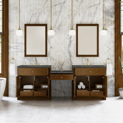 James Martin - Bellshire 96" Dual Vanity Set with 24" Make-Up Counter, Honey Oak w/3 cm Parisien Bleu Silestone Top - 660-VMC96-HNO-3PBL view 3