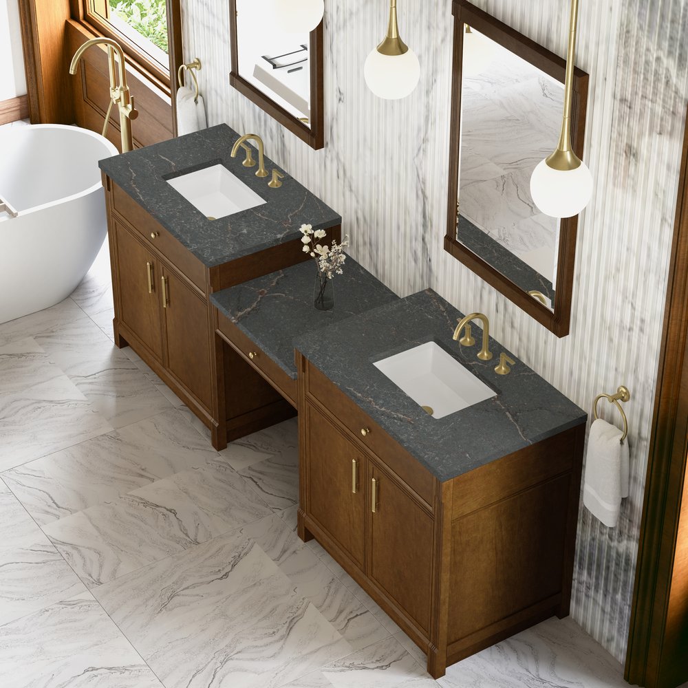 James Martin - Bellshire 96" Dual Vanity Set with 24" Make-Up Counter, Honey Oak w/3 cm Parisien Bleu Silestone Top - 660-VMC96-HNO-3PBL view 4