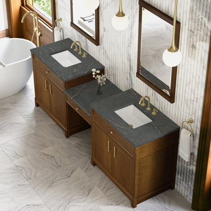 James Martin - Bellshire 96" Dual Vanity Set with 24" Make-Up Counter, Honey Oak w/3 cm Parisien Bleu Silestone Top - 660-VMC96-HNO-3PBL view 4
