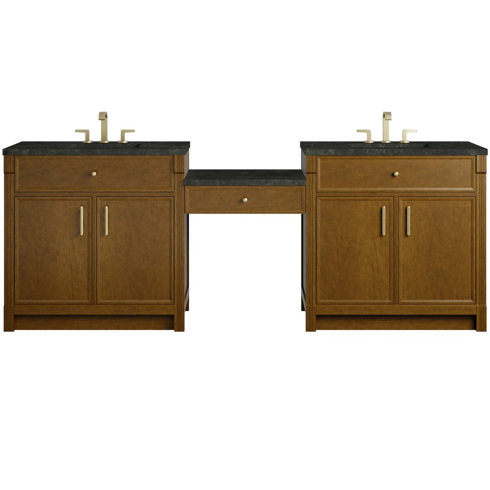 James Martin - Bellshire 96" Dual Vanity Set with 24" Make-Up Counter, Honey Oak w/3 cm Phantome Eclos Top - 660-VMC96-HNO-3PHT view 1