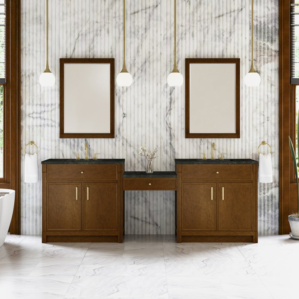 James Martin - Bellshire 96" Dual Vanity Set with 24" Make-Up Counter, Honey Oak w/3 cm Phantome Eclos Top - 660-VMC96-HNO-3PHT view 2