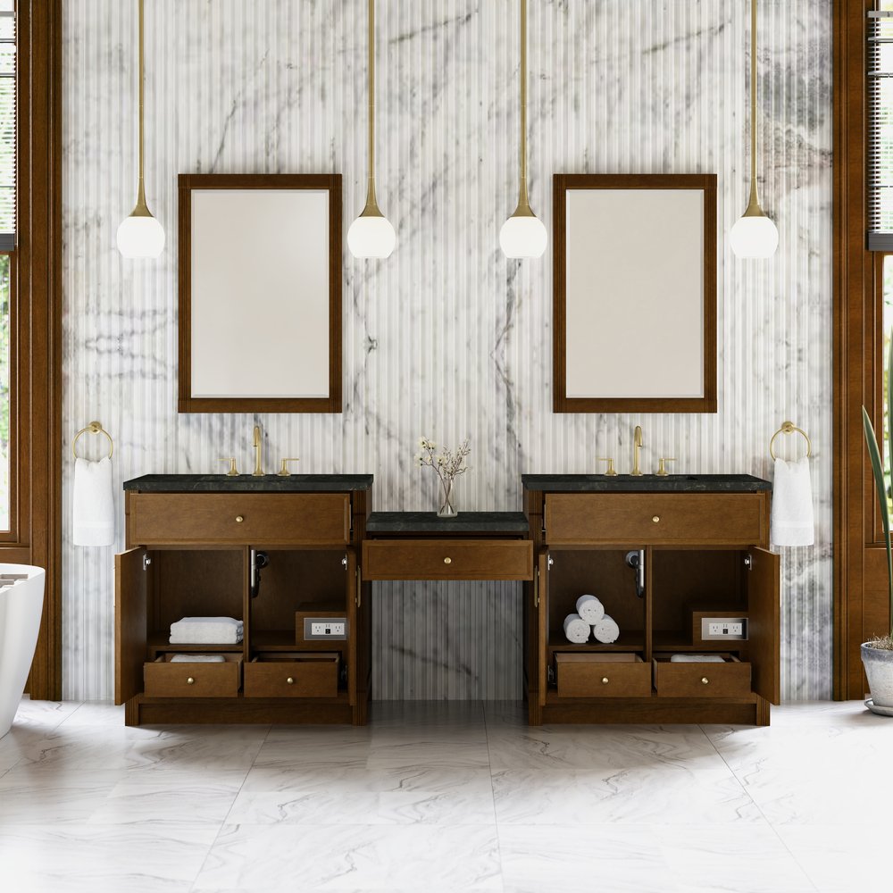 James Martin - Bellshire 96" Dual Vanity Set with 24" Make-Up Counter, Honey Oak w/3 cm Phantome Eclos Top - 660-VMC96-HNO-3PHT view 3
