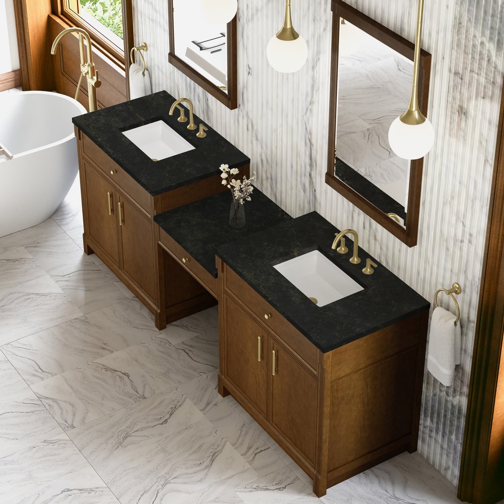 James Martin - Bellshire 96" Dual Vanity Set with 24" Make-Up Counter, Honey Oak w/3 cm Phantome Eclos Top - 660-VMC96-HNO-3PHT view 4