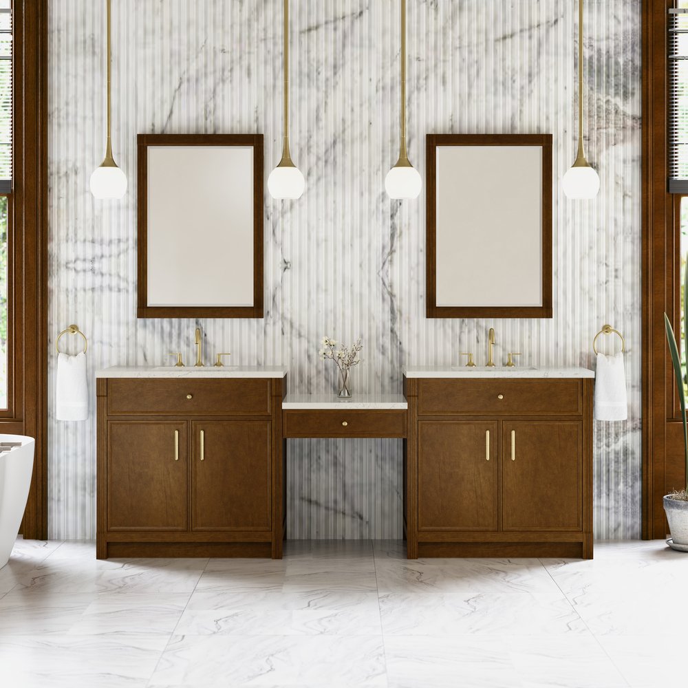 James Martin - Bellshire 96" Dual Vanity Set with 24" Make-Up Counter, Honey Oak w/3 cm Siberian Silestone Top - 660-VMC96-HNO-3SFR view 2