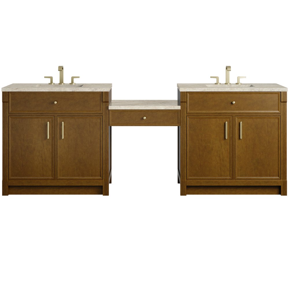 James Martin - Bellshire 96" Dual Vanity Set with 24" Make-Up Counter, Honey Oak w/3 cm Tajnar Eclos Top - 660-VMC96-HNO-3TJR view 1