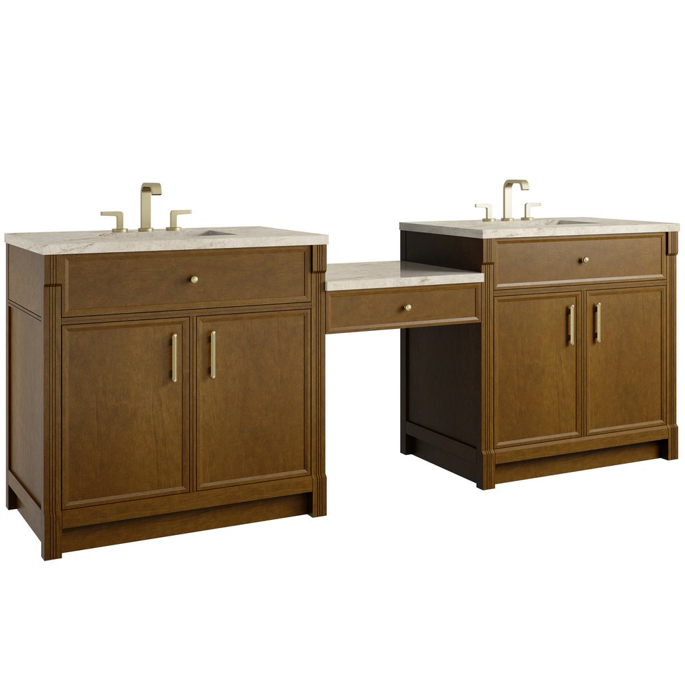 James Martin - Bellshire 96" Dual Vanity Set with 24" Make-Up Counter, Honey Oak w/3 cm Tajnar Eclos Top - 660-VMC96-HNO-3TJR view 5