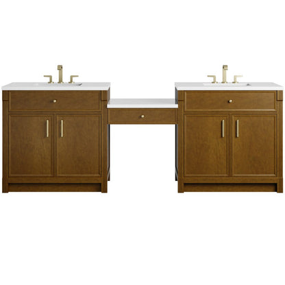 James Martin - Bellshire 96" Dual Vanity Set with 24" Make-Up Counter, Honey Oak w/3 cm White Zeus Silestone Top - 660-VMC96-HNO-3WZ view 1