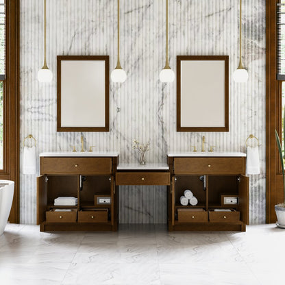James Martin - Bellshire 96" Dual Vanity Set with 24" Make-Up Counter, Honey Oak w/3 cm White Zeus Silestone Top - 660-VMC96-HNO-3WZ view 3