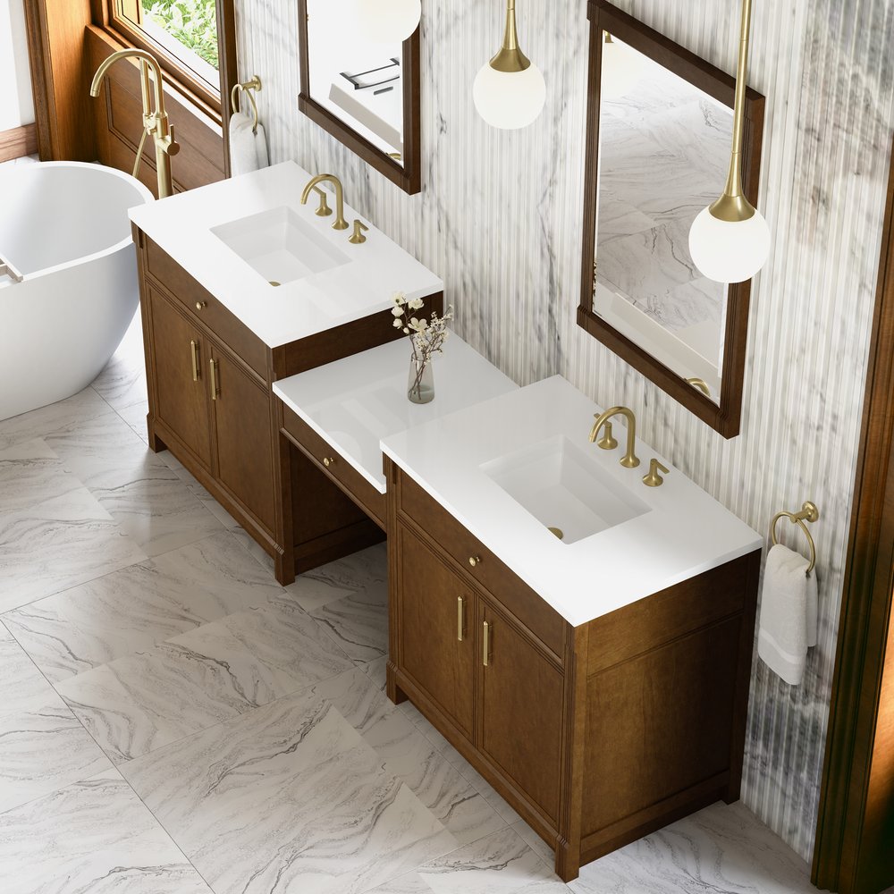 James Martin - Bellshire 96" Dual Vanity Set with 24" Make-Up Counter, Honey Oak w/3 cm White Zeus Silestone Top - 660-VMC96-HNO-3WZ view 4
