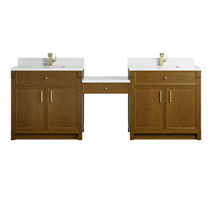 James Martin - Bellshire 96" Dual Vanity Set with 24" Make-Up Counter, Honey Oak w/Single Hole 3 cm White Zeus Silestone Top & Backsplash - 660-VMC96-HNO-1WZ view 1