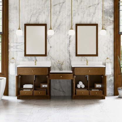 James Martin - Bellshire 96" Dual Vanity Set with 24" Make-Up Counter, Honey Oak w/Single Hole 3 cm White Zeus Silestone Top & Backsplash - 660-VMC96-HNO-1WZ view 4