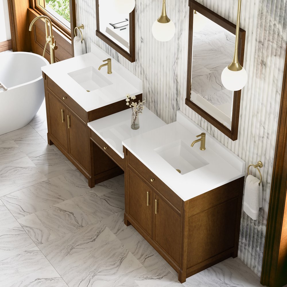 James Martin - Bellshire 96" Dual Vanity Set with 24" Make-Up Counter, Honey Oak w/Single Hole 3 cm White Zeus Silestone Top & Backsplash - 660-VMC96-HNO-1WZ view 5