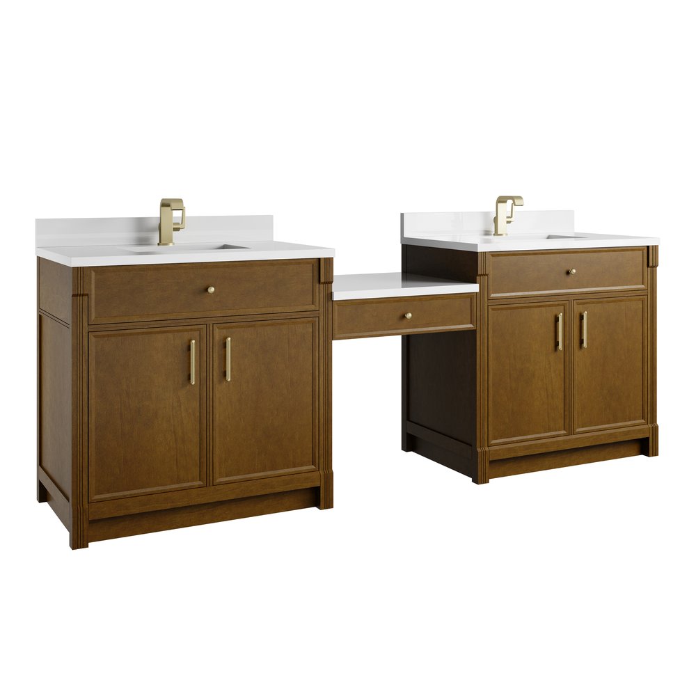 James Martin - Bellshire 96" Dual Vanity Set with 24" Make-Up Counter, Honey Oak w/Single Hole 3 cm White Zeus Silestone Top & Backsplash - 660-VMC96-HNO-1WZ view 6