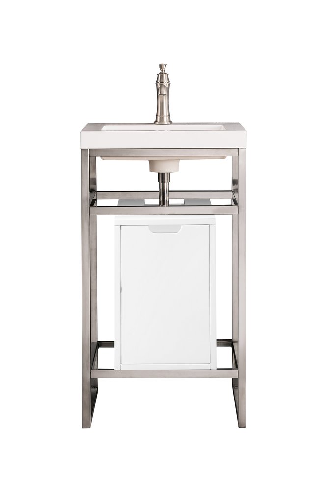James Martin - Boston 20" Single Console Vanity, Brushed Nickel, Glossy White Storage, White Glossy Composite Stone - C105V20BNKSCGWWG view 1