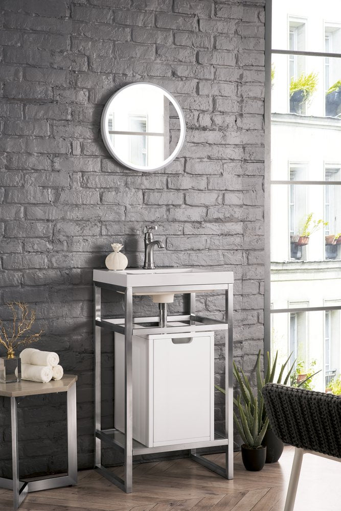James Martin - Boston 20" Single Console Vanity, Brushed Nickel, Glossy White Storage, White Glossy Composite Stone - C105V20BNKSCGWWG view 2