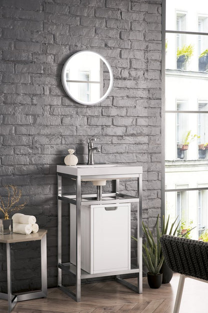 James Martin - Boston 20" Single Console Vanity, Brushed Nickel, Glossy White Storage, White Glossy Composite Stone - C105V20BNKSCGWWG view 2