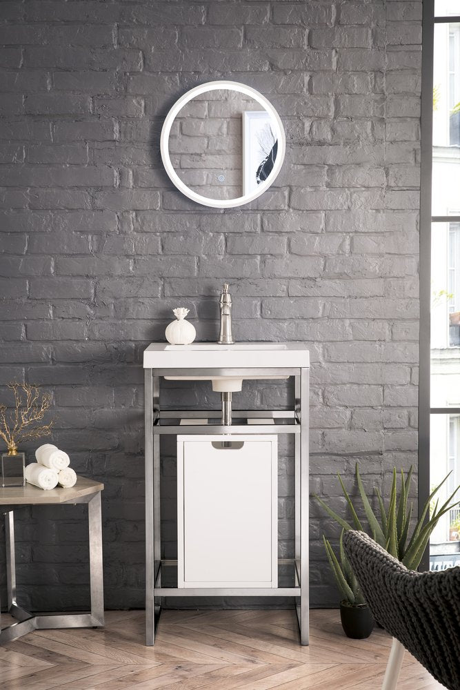 James Martin - Boston 20" Single Console Vanity, Brushed Nickel, Glossy White Storage, White Glossy Composite Stone - C105V20BNKSCGWWG view 3