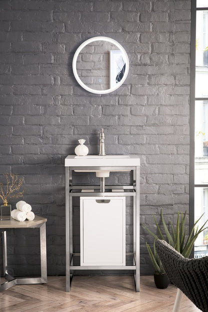 James Martin - Boston 20" Single Console Vanity, Brushed Nickel, Glossy White Storage, White Glossy Composite Stone - C105V20BNKSCGWWG view 3