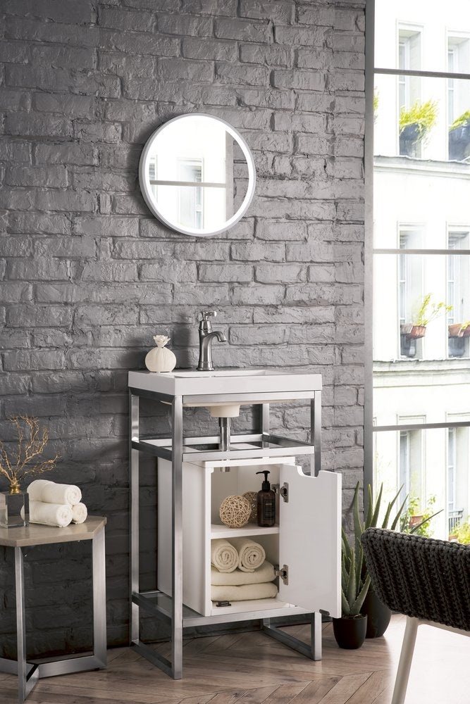 James Martin - Boston 20" Single Console Vanity, Brushed Nickel, Glossy White Storage, White Glossy Composite Stone - C105V20BNKSCGWWG view 4