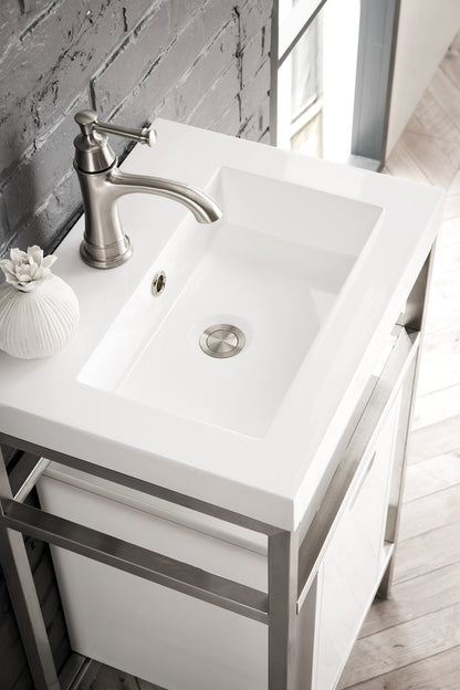 James Martin - Boston 20" Single Console Vanity, Brushed Nickel, Glossy White Storage, White Glossy Composite Stone - C105V20BNKSCGWWG view 5