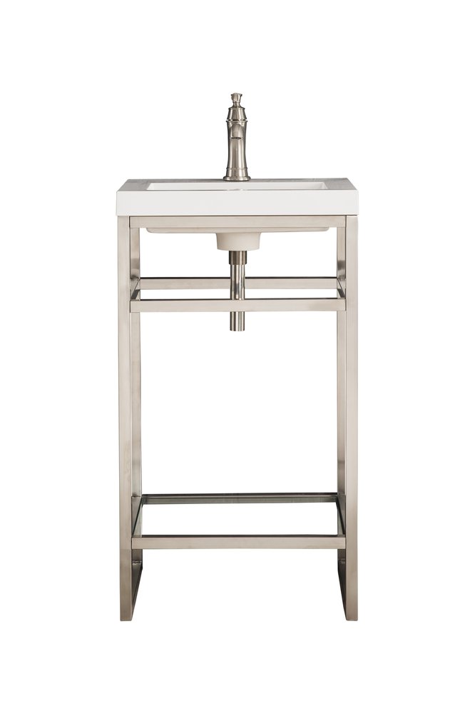 James Martin - Boston 20" Single Console Vanity, Brushed Nickel w/ White Glossy Composite Stone Top - C105V20BNKWG view 1