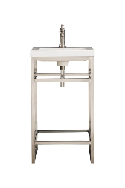 James Martin - Boston 20" Single Console Vanity, Brushed Nickel w/ White Glossy Composite Stone Top - C105V20BNKWG view 1