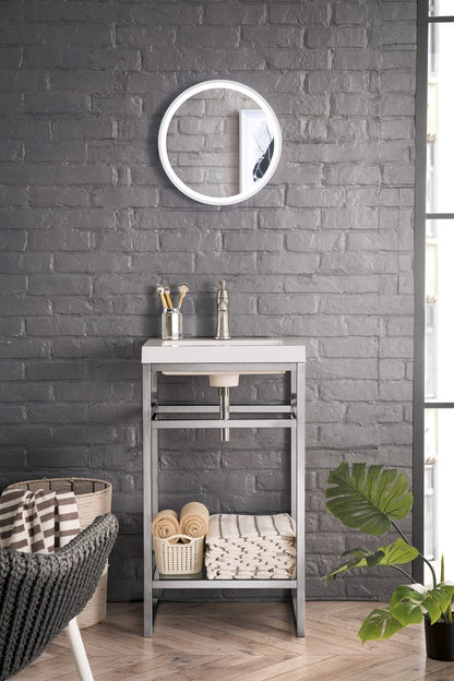 James Martin - Boston 20" Single Console Vanity, Brushed Nickel w/ White Glossy Composite Stone Top - C105V20BNKWG view 2