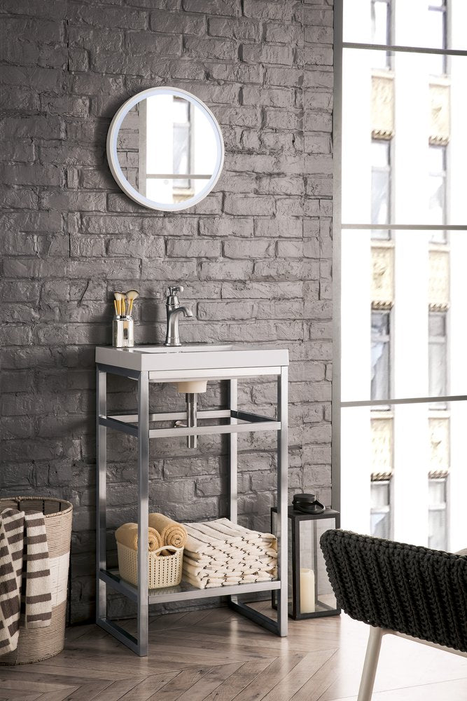 James Martin - Boston 20" Single Console Vanity, Brushed Nickel w/ White Glossy Composite Stone Top - C105V20BNKWG view 3