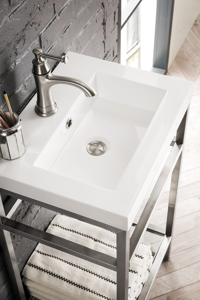 James Martin - Boston 20" Single Console Vanity, Brushed Nickel w/ White Glossy Composite Stone Top - C105V20BNKWG view 4