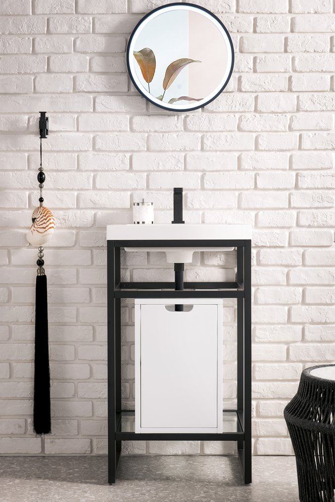 James Martin - Boston 20" Single Console Vanity, Matte Black w/ Glossy White Storage, White Glossy Composite Stone - C105V20MBKSCGWWG view 2