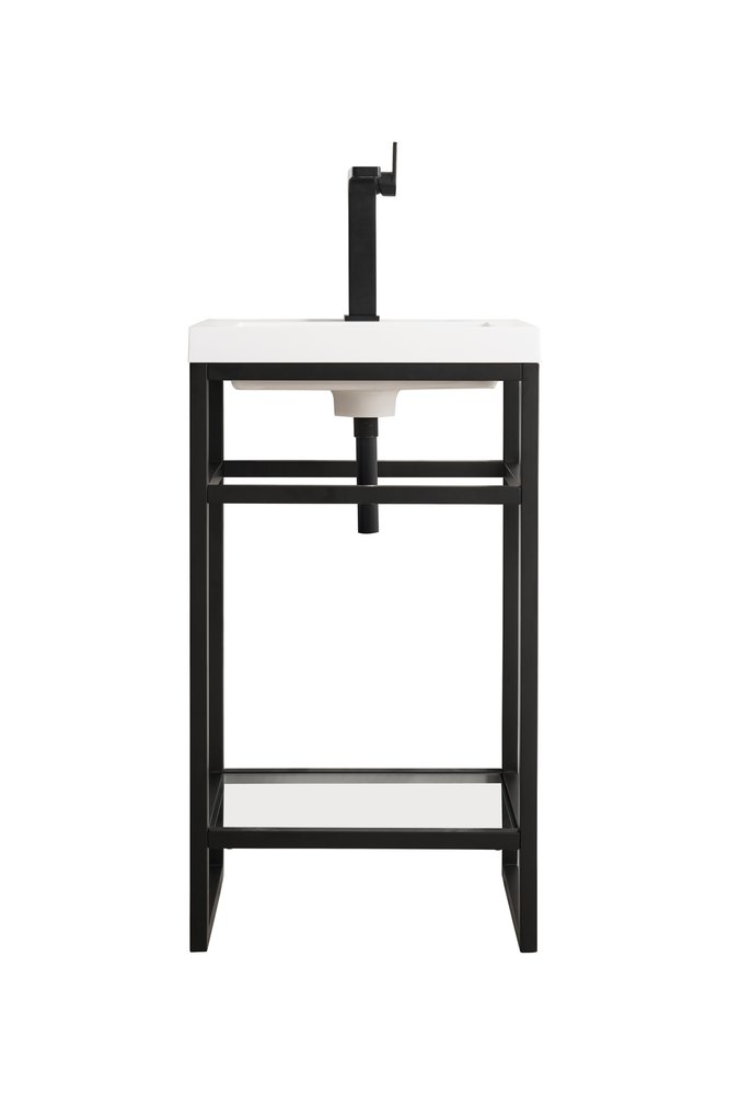 James Martin - Boston 20" Single Console Vanity, Matte Black w/ White Glossy Composite Stone Top - C105V20MBKWG view 1
