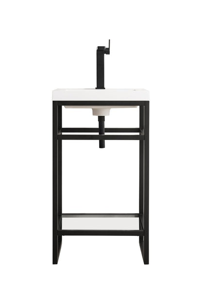 James Martin - Boston 20" Single Console Vanity, Matte Black w/ White Glossy Composite Stone Top - C105V20MBKWG view 1