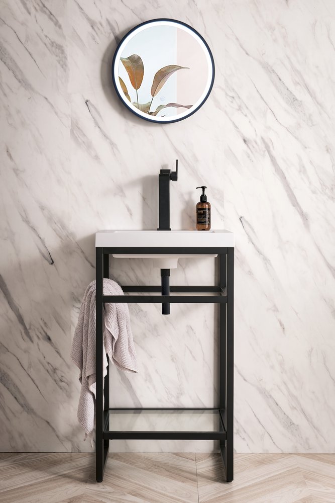 James Martin - Boston 20" Single Console Vanity, Matte Black w/ White Glossy Composite Stone Top - C105V20MBKWG view 2