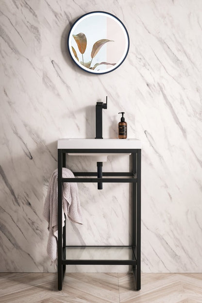 James Martin - Boston 20" Single Console Vanity, Matte Black w/ White Glossy Composite Stone Top - C105V20MBKWG view 2