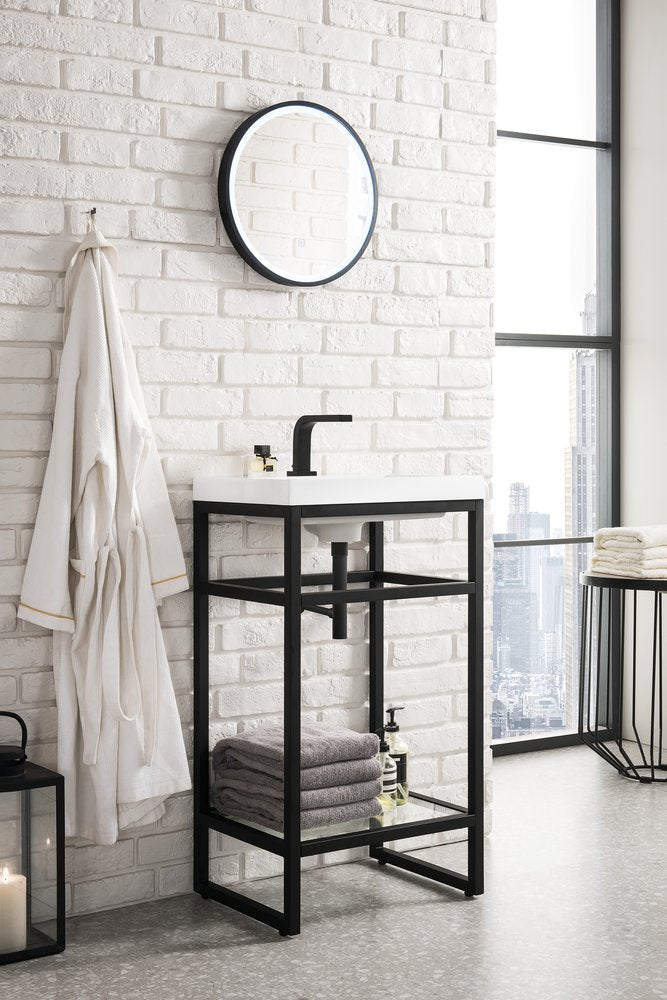 James Martin - Boston 20" Single Console Vanity, Matte Black w/ White Glossy Composite Stone Top - C105V20MBKWG view 3