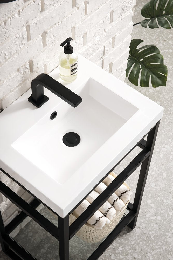 James Martin - Boston 20" Single Console Vanity, Matte Black w/ White Glossy Composite Stone Top - C105V20MBKWG view 4