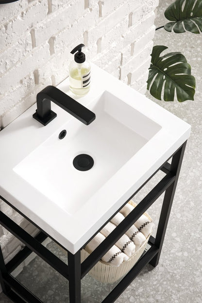 James Martin - Boston 20" Single Console Vanity, Matte Black w/ White Glossy Composite Stone Top - C105V20MBKWG view 4