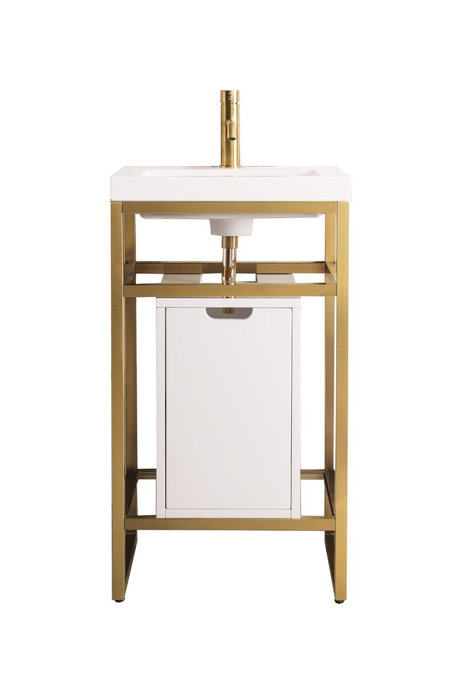 James Martin - Boston 20" Single Console Vanity, Radiant Gold w/ Glossy White Storage, White Glossy Composite Stone - C105V20RGDSCGWWG view 1
