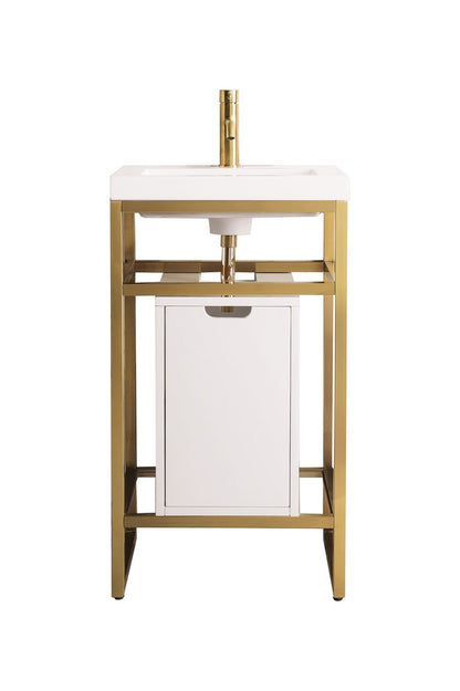 James Martin - Boston 20" Single Console Vanity, Radiant Gold w/ Glossy White Storage, White Glossy Composite Stone - C105V20RGDSCGWWG view 1
