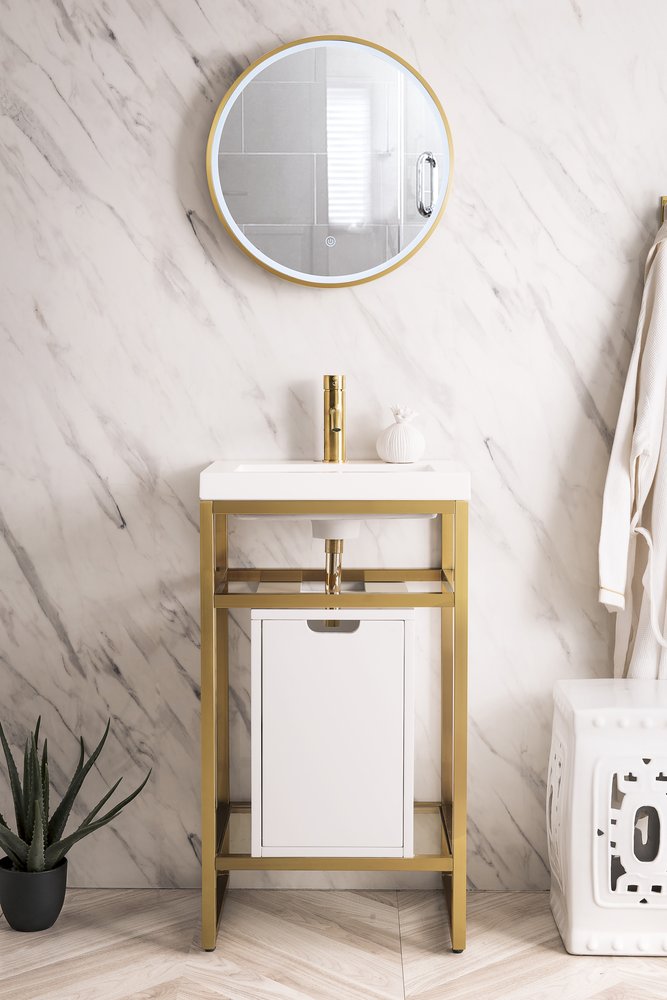 James Martin - Boston 20" Single Console Vanity, Radiant Gold w/ Glossy White Storage, White Glossy Composite Stone - C105V20RGDSCGWWG view 2