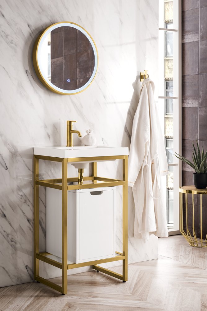 James Martin - Boston 20" Single Console Vanity, Radiant Gold w/ Glossy White Storage, White Glossy Composite Stone - C105V20RGDSCGWWG view 3