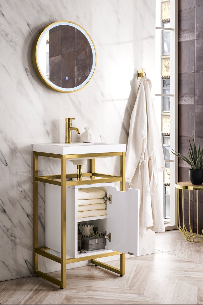 James Martin - Boston 20" Single Console Vanity, Radiant Gold w/ Glossy White Storage, White Glossy Composite Stone - C105V20RGDSCGWWG view 4