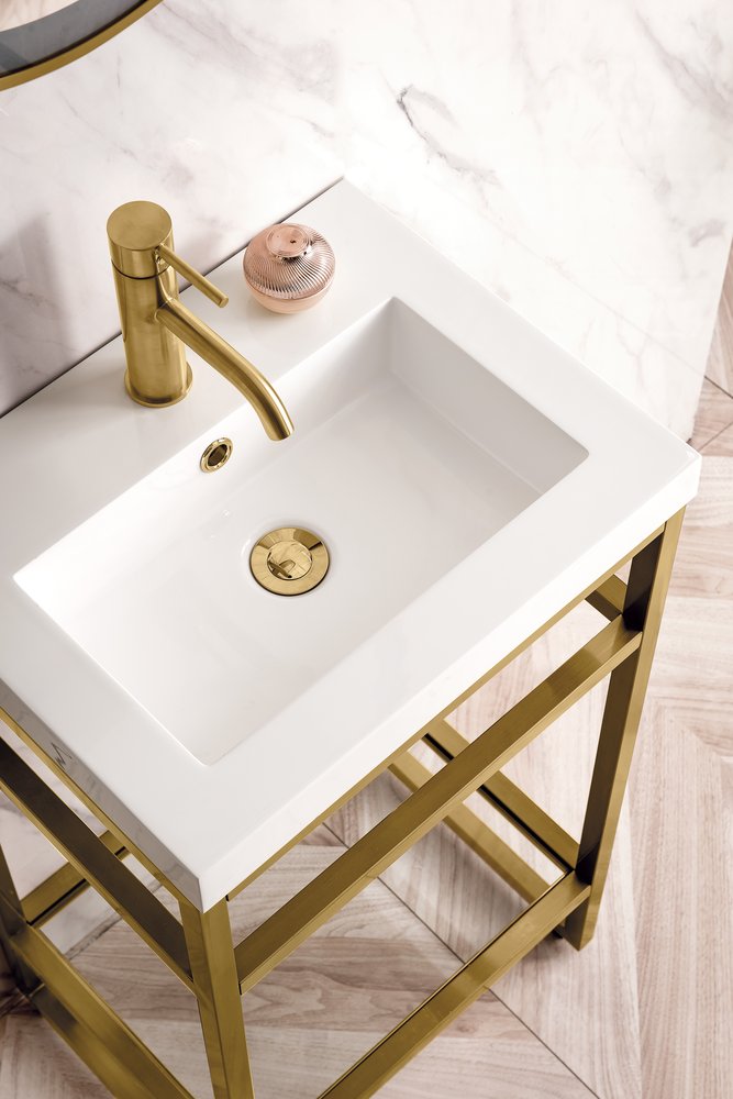 James Martin - Boston 20" Single Console Vanity, Radiant Gold w/ Glossy White Storage, White Glossy Composite Stone - C105V20RGDSCGWWG view 5