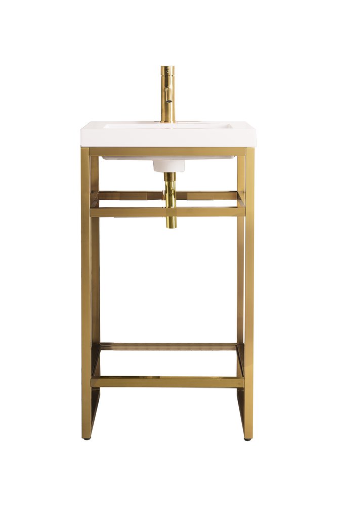 James Martin - Boston 20" Single Console Vanity, Radiant Gold w/ White Glossy Composite Stone Top - C105V20RGDWG view 1