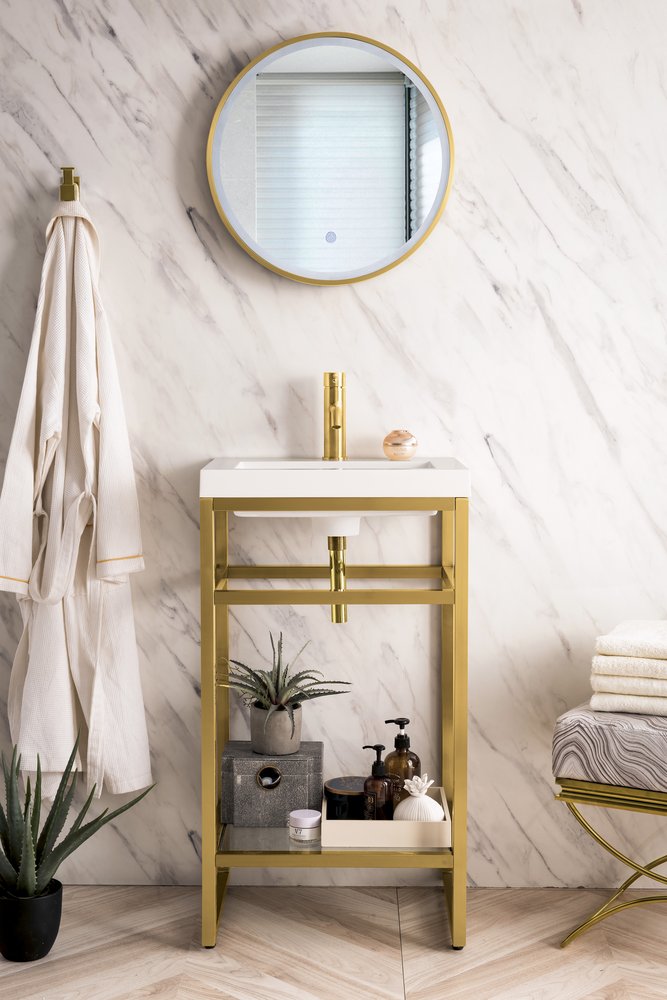James Martin - Boston 20" Single Console Vanity, Radiant Gold w/ White Glossy Composite Stone Top - C105V20RGDWG view 2