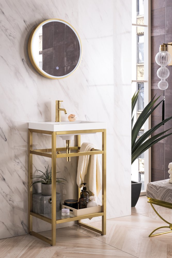 James Martin - Boston 20" Single Console Vanity, Radiant Gold w/ White Glossy Composite Stone Top - C105V20RGDWG view 3
