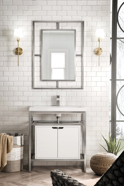 James Martin - Boston 31.5" Single Console Vanity, Brushed Nickel, Gloss White Storage, White Gloss Composite Stone - C105V31.5BNKSCGWWG view 2