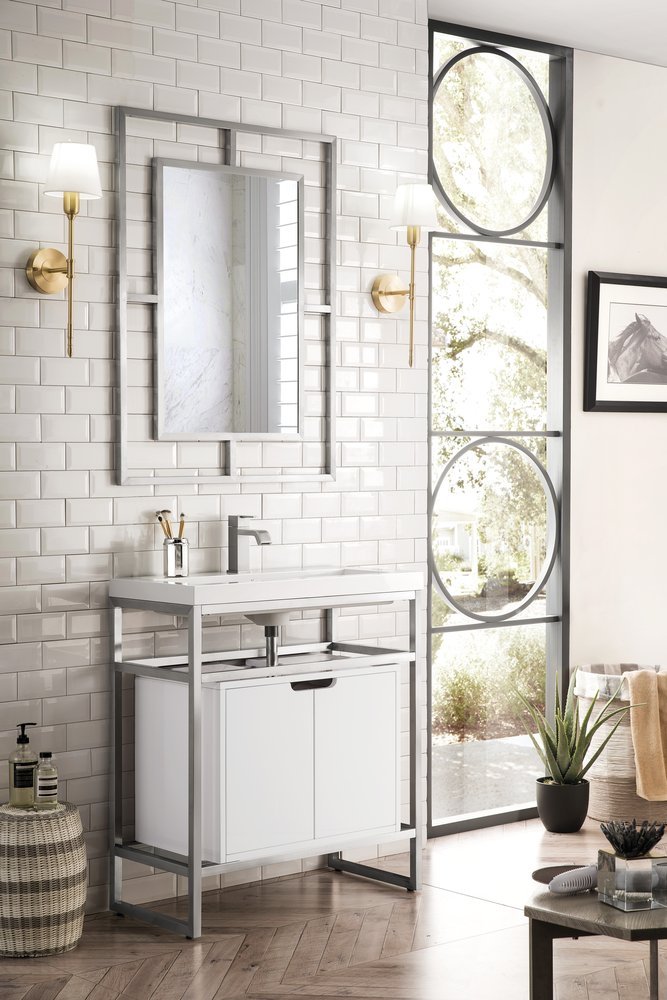 James Martin - Boston 31.5" Single Console Vanity, Brushed Nickel, Gloss White Storage, White Gloss Composite Stone - C105V31.5BNKSCGWWG view 3